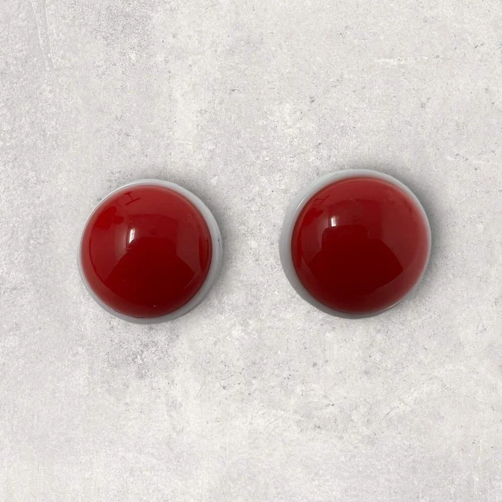 Red White Earrings Round Button Vintage Made in‎ Hong Kong 1960s Retro